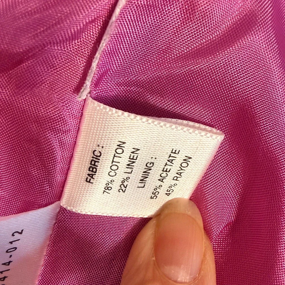 Ann Taylor Petites‎ 8P Pink Floral Jacquard Brocade Linen blend Blazer Easter